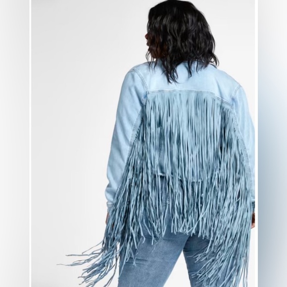NWT Fashion to Figure Ruthie Fringe Denim Trucker Jacket. Plus size 2 avail - Picture 5 of 16